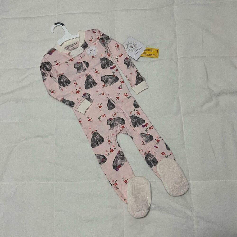 Burt’s Bees Baby Floral Hippo Romper Pajama’s  Size 18 Months